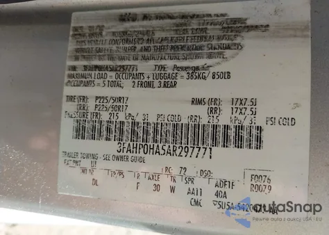 2010 Ford Fusion Se z USA, uszkodzony, nr VIN 3FAHP0HA5AR297771